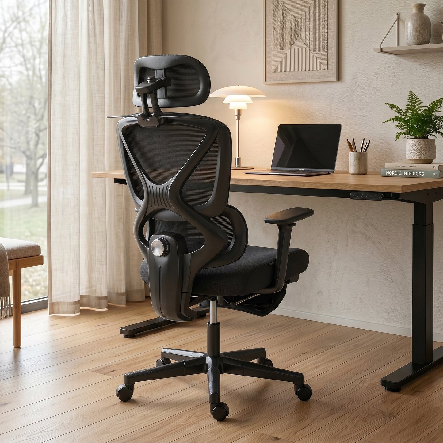 Ergonomic Office Chair, Mesh Desk Chair with 3D Armrests, Rotatable Headrest, Adjustable Lumbar Support, Coat Hanger, Recliner Computer Swivel Chair with Footrest for Home Office, Black