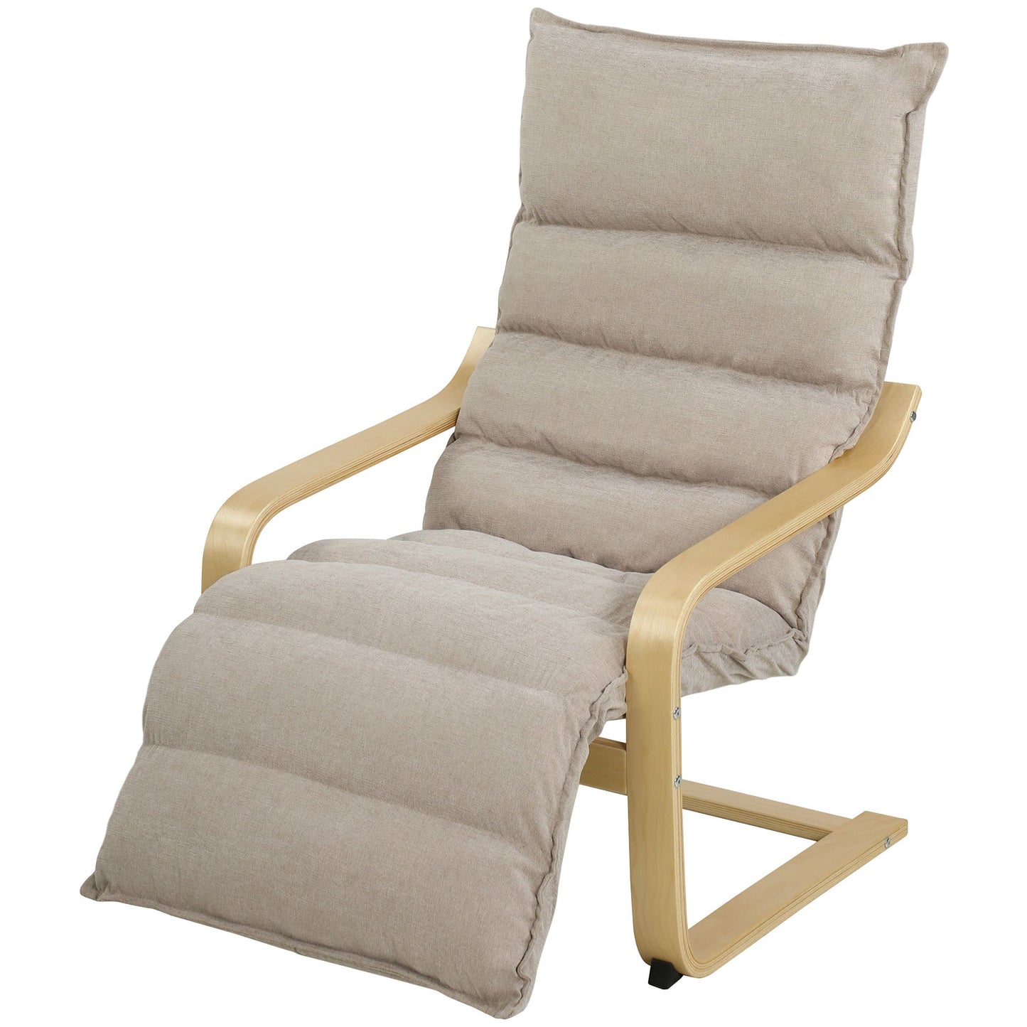 Armchair with Adjustable Footrest, Velvet Upholstered Accent Chair, Modern Poang Chair for Living Room, Bedroom, Balcony, Office, Light Brown