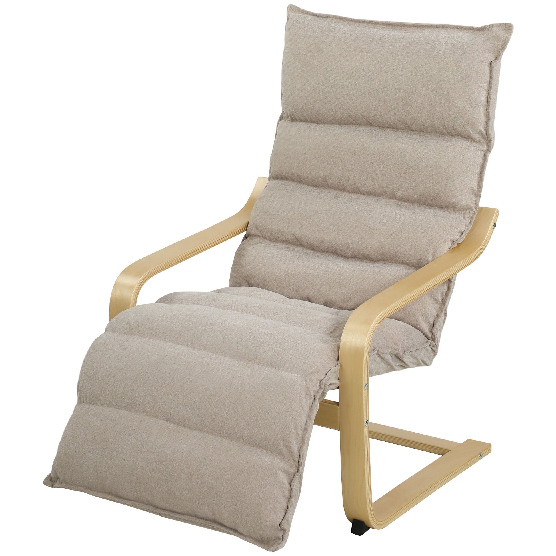 Armchair with Adjustable Footrest, Velvet Upholstered Accent Chair, Modern Poang Chair for Living Room, Bedroom, Balcony, Office, Light Brown