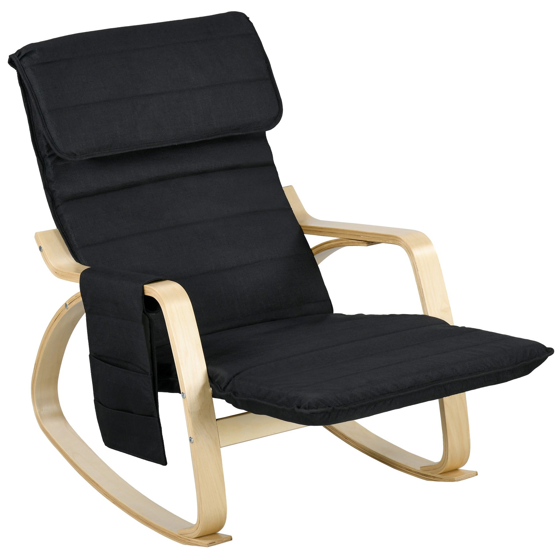HOMCOM Rocking Lounge Chair Recliner Relaxation Lounging Relaxing Seat with Adjustable Footrest, Side Pocket and Pillow, Black