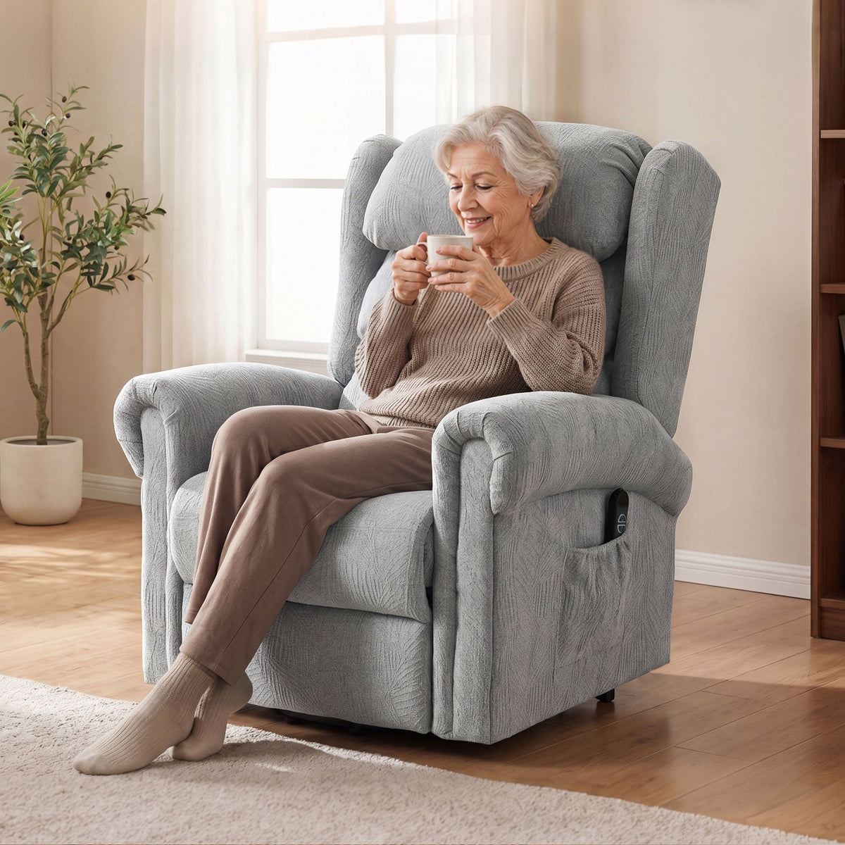 Riser Recliner Chair for Elderly, Velvet Electric Power Lift Chair with Layered Padded Backrest, Spring Cushion, Wide Seat, USB Port, Remote, Side Pockets, Lift Armchair for Living Room, Grey