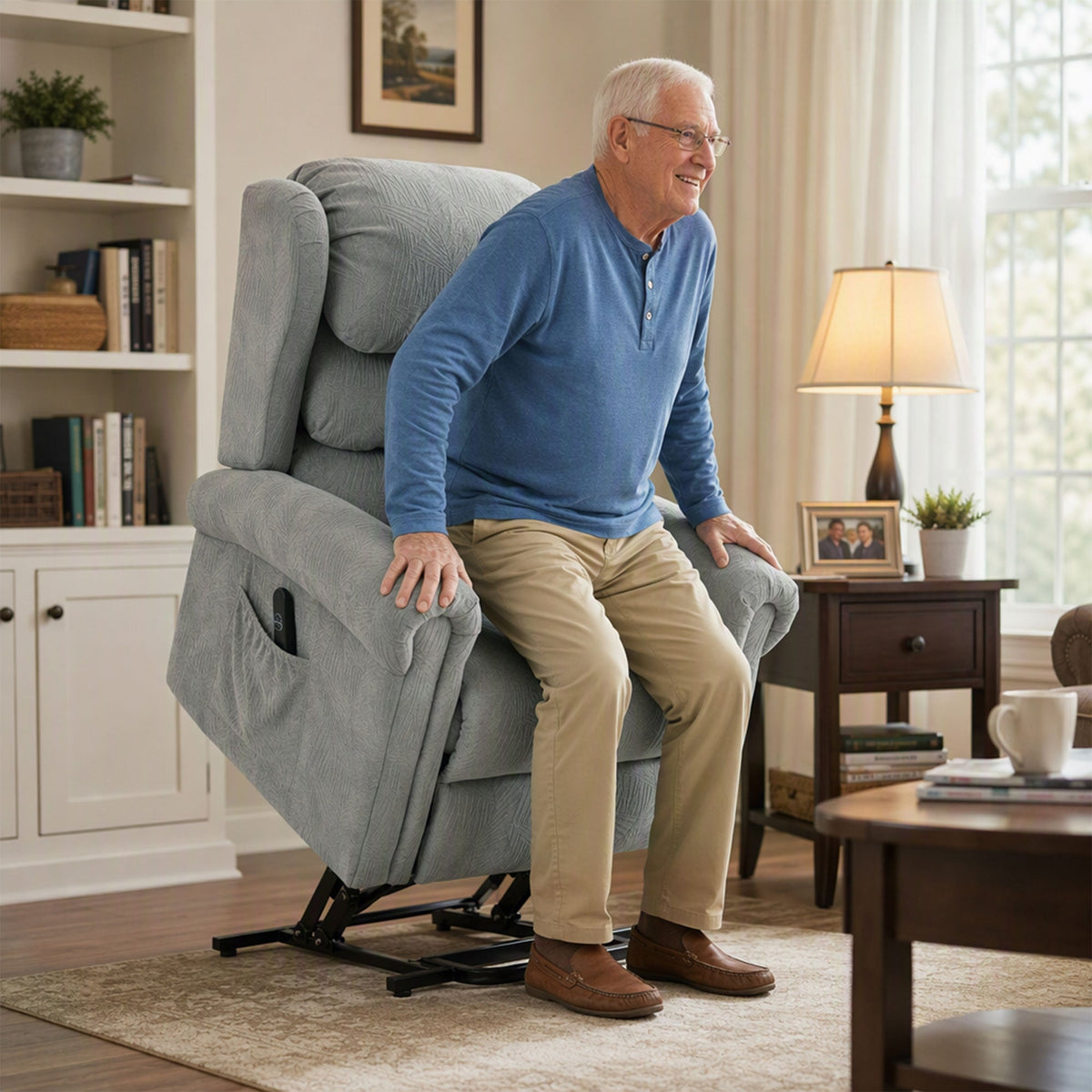 Riser Recliner Chair for Elderly, Velvet Electric Power Lift Chair with Layered Padded Backrest, Spring Cushion, Wide Seat, USB Port, Remote, Side Pockets, Lift Armchair for Living Room, Grey