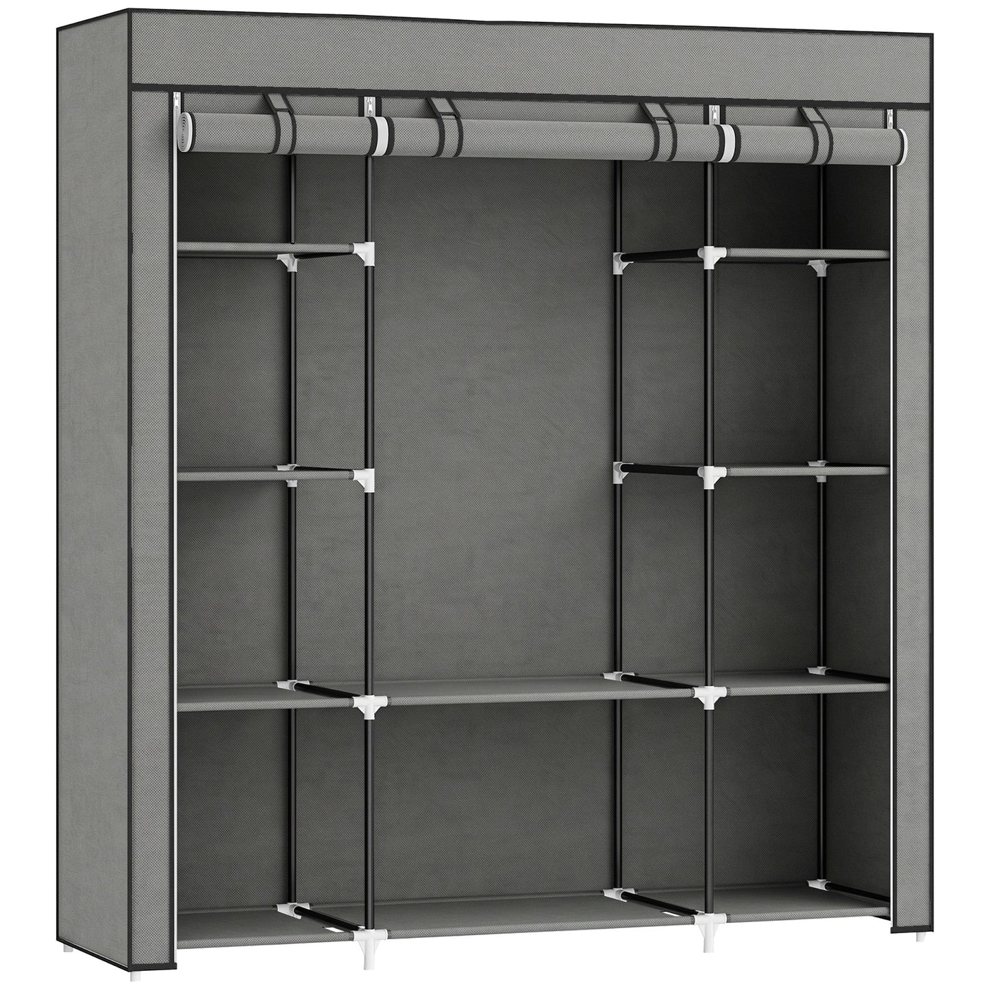 Portable Wardrobe, Foldable Fabric Wardrobe, 150 x 43 x 162.5cm, Clothes Storage Organiser with Hanging Rail, Shelves, Fabric Cover for Bedroom, Dark Grey