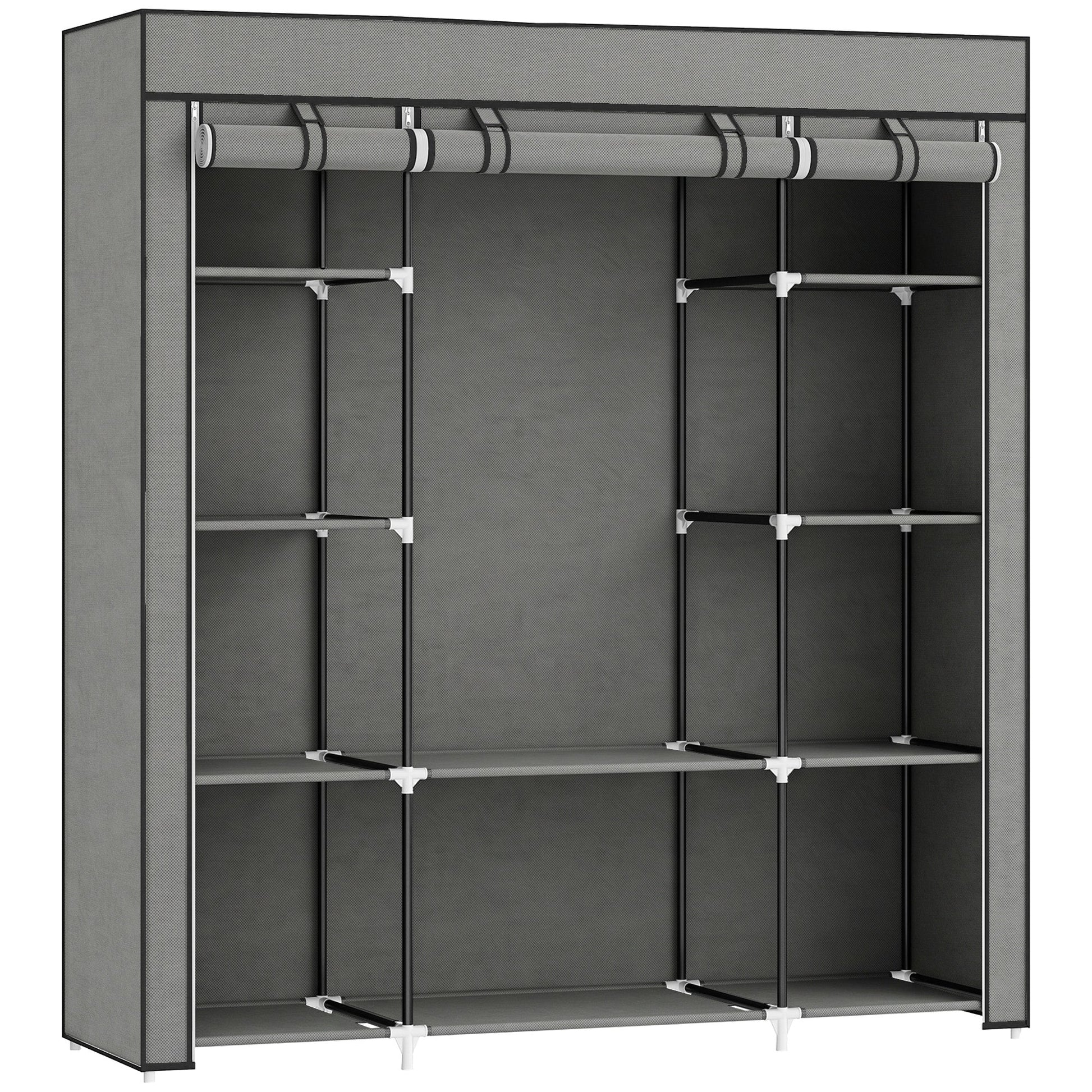 Portable Wardrobe, Foldable Fabric Wardrobe, 150 x 43 x 162.5cm, Clothes Storage Organiser with Hanging Rail, Shelves, Fabric Cover for Bedroom, Dark Grey