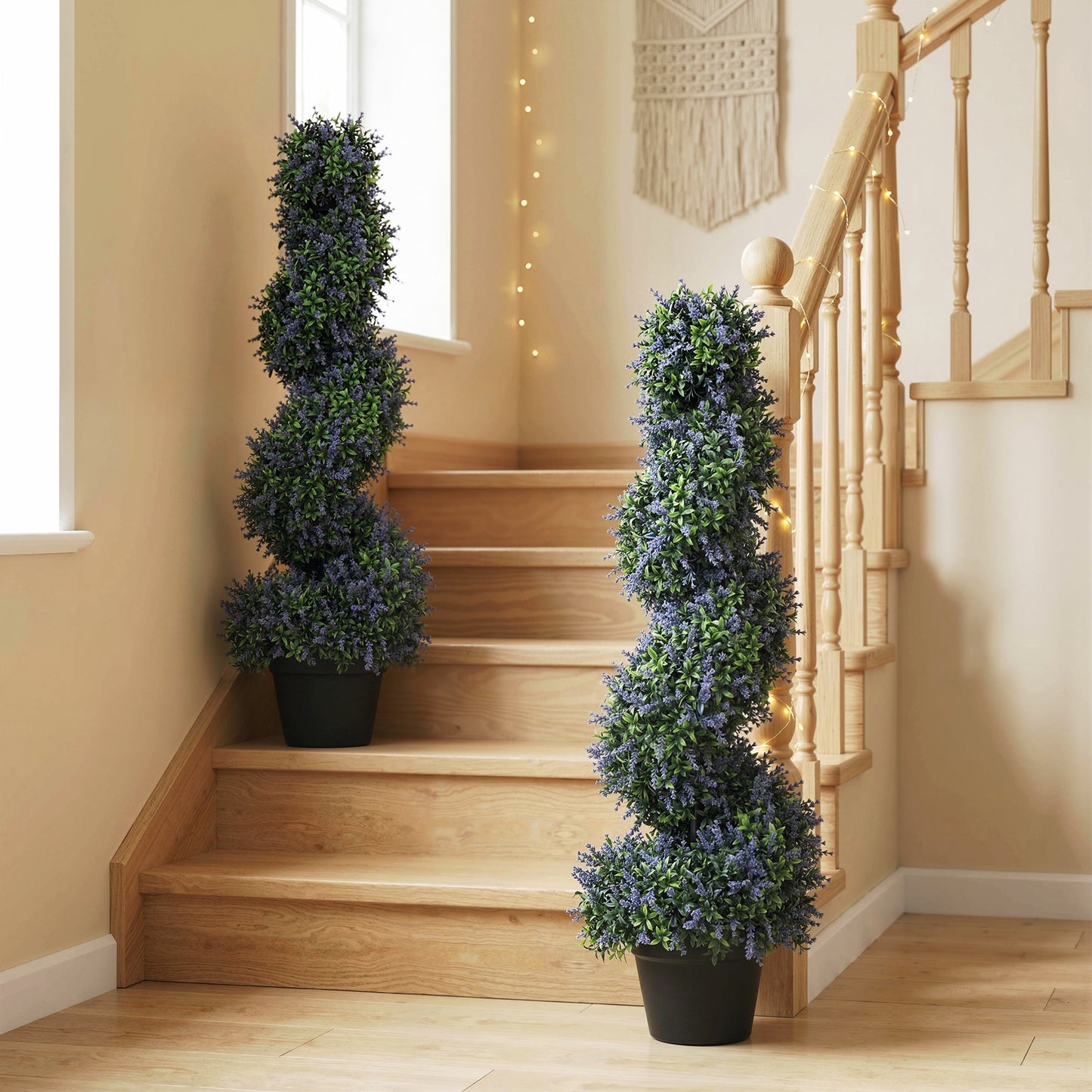 Set of 2 Artificial Lavender Topiary Tree, Spiral Topiary Tree with 315 Leaves and 315 Flowers, Fake Plants in Pot for Indoor Outdoor Decor, 90cm, Purple