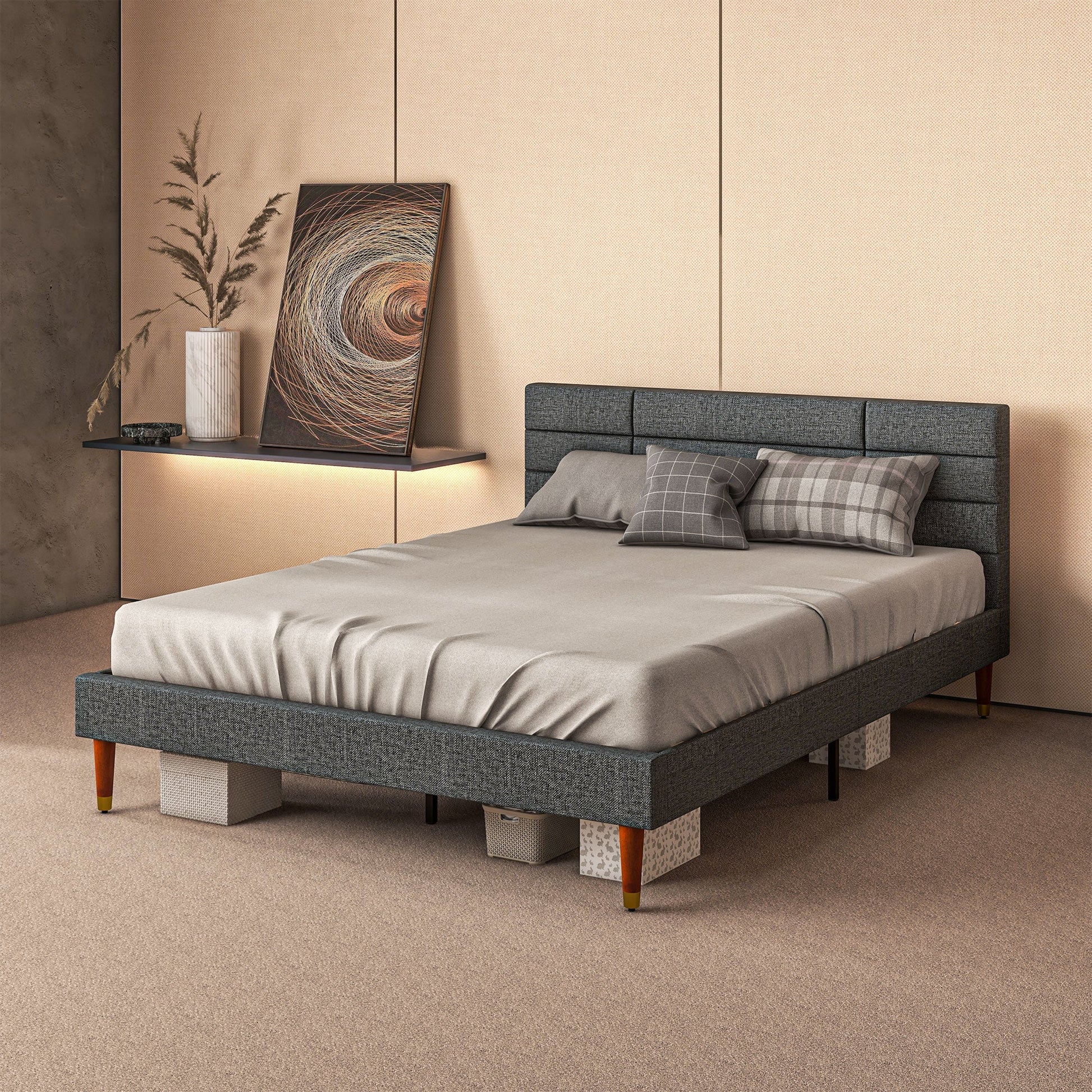 HOMCOM 5ft King Bed Frame with Underbed Storage, Upholstered Platform Bed Frame with Tufted Headboard and Wood Slat Support, No Box Spring Needed, Easy Assembly, Grey