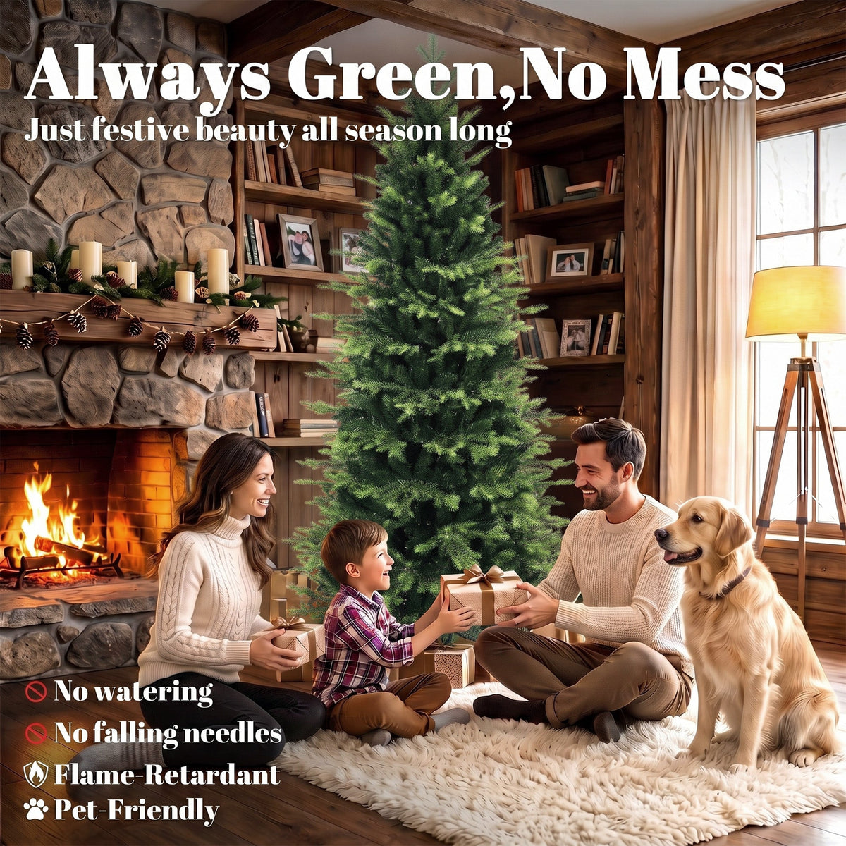 6ft/180cm Artificial Christmas Tree, Geneva Fir Hinged Xmas Tree with 1610 Branch Tips, Foldable Steel Stand, Easy Assembly for Home Office Holiday Decoration, Green