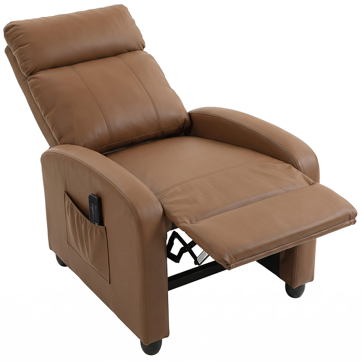 Recliner Armchair, Massage Faux Leather Push Back Reclining Chair with Adjustable Leg Rest, Side Pocket, for Home Living Room Theatre, Dark Brown