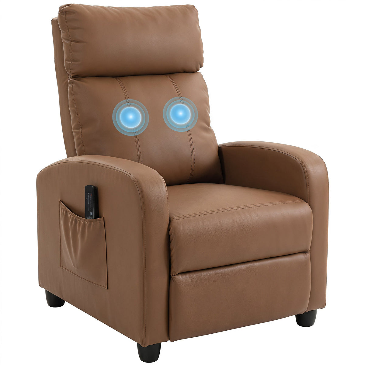 Recliner Armchair, Massage Faux Leather Push Back Reclining Chair with Adjustable Leg Rest, Side Pocket, for Home Living Room Theatre, Dark Brown