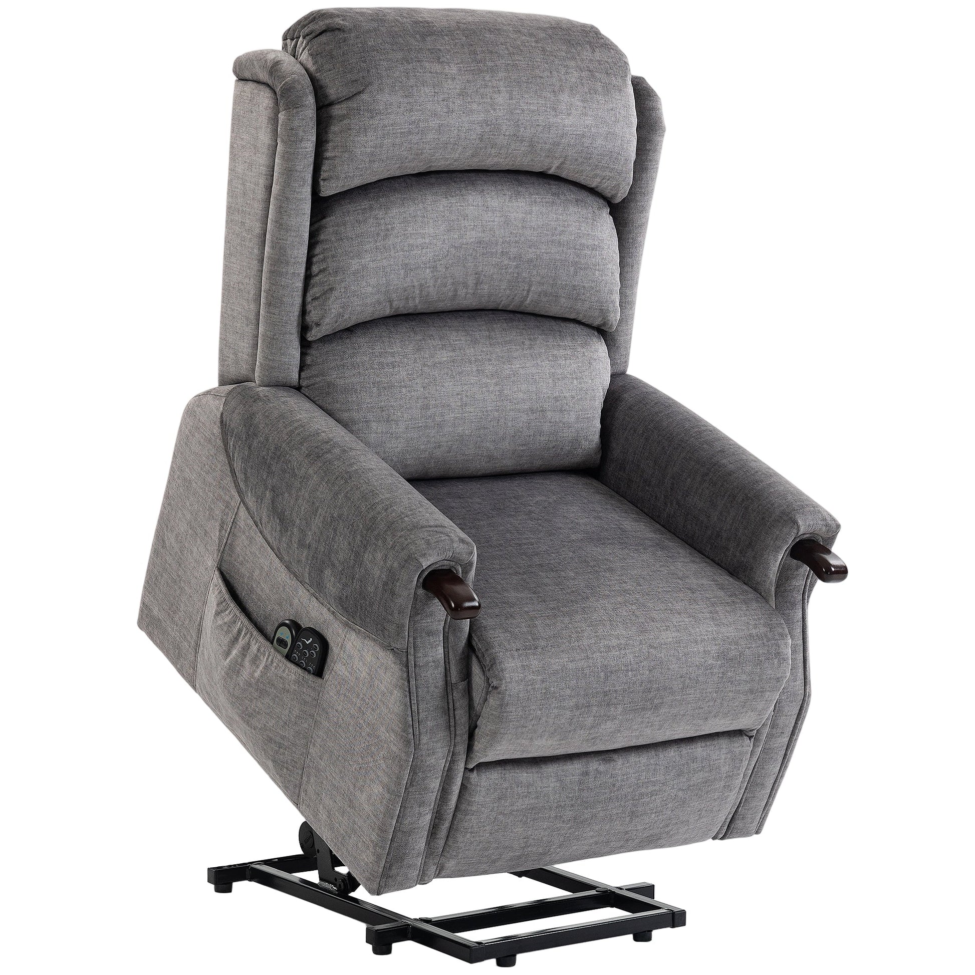 Power Lift Recliner Chair with Vibration Massage and Heat, Electric Lift Chair with Wood Grip, Pocket Spring, Fabric Riser and Reclining Armchair with Remote, Quick Assembly, Light Grey
