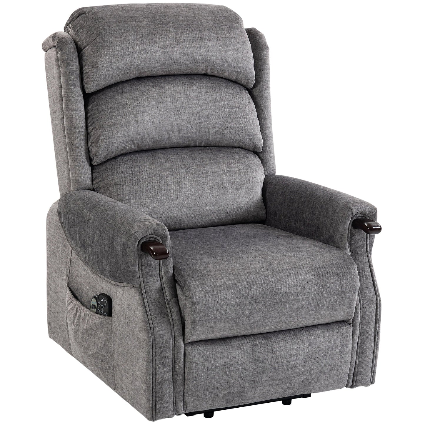 Power Lift Recliner Chair with Vibration Massage and Heat, Electric Lift Chair with Wood Grip, Pocket Spring, Fabric Riser and Reclining Armchair with Remote, Quick Assembly, Light Grey