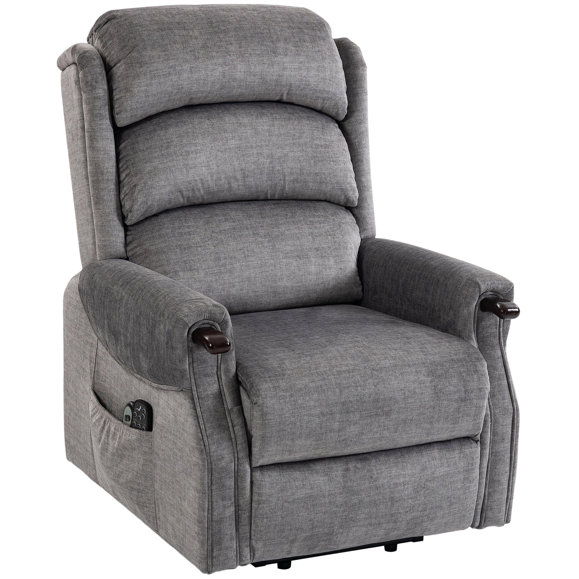 Power Lift Recliner Chair with Vibration Massage and Heat, Electric Lift Chair with Wood Grip, Pocket Spring, Fabric Riser and Reclining Armchair with Remote, Quick Assembly, Light Grey