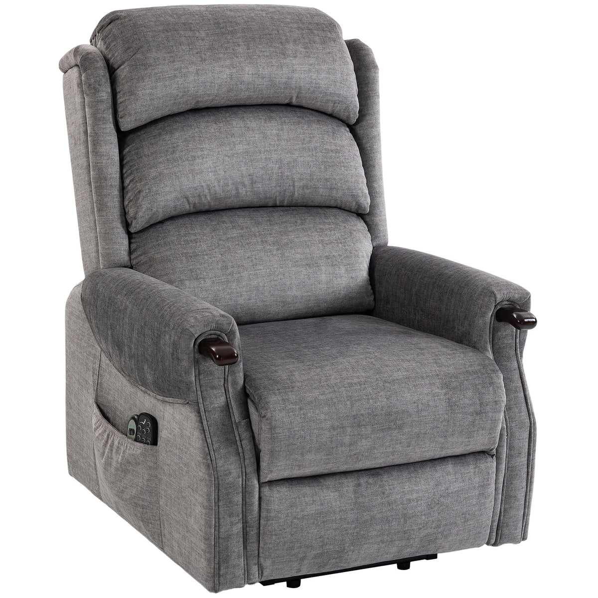 Power Lift Recliner Chair with Vibration Massage and Heat, Electric Lift Chair with Wood Grip, Pocket Spring, Fabric Riser and Reclining Armchair with Remote, Quick Assembly, Light Grey