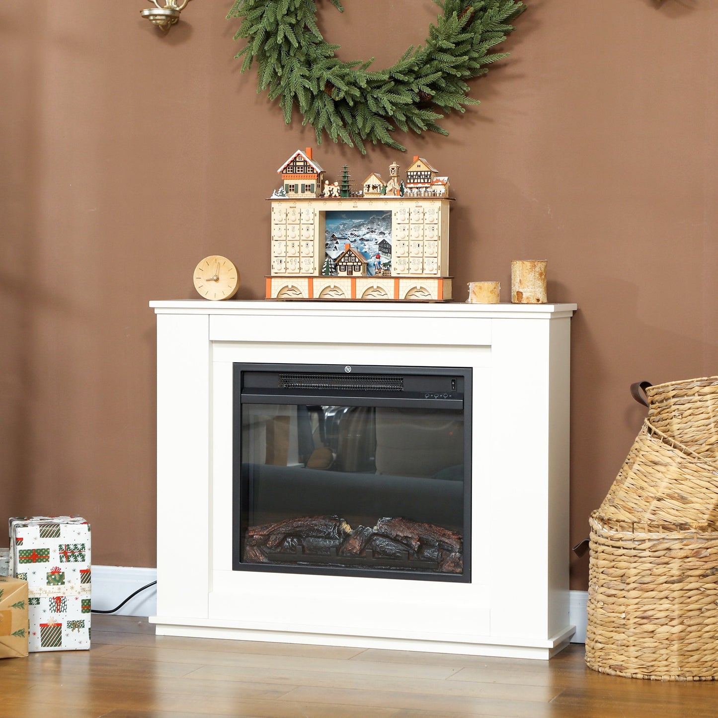 Electric Fireplace with Surround, 32" 2000W Inset Electric Fire and Mantel Reach up to 30 m² with 12 Colours Realistic Flame Effect & 5 Brightness, Remote & Timer for Living Room, White