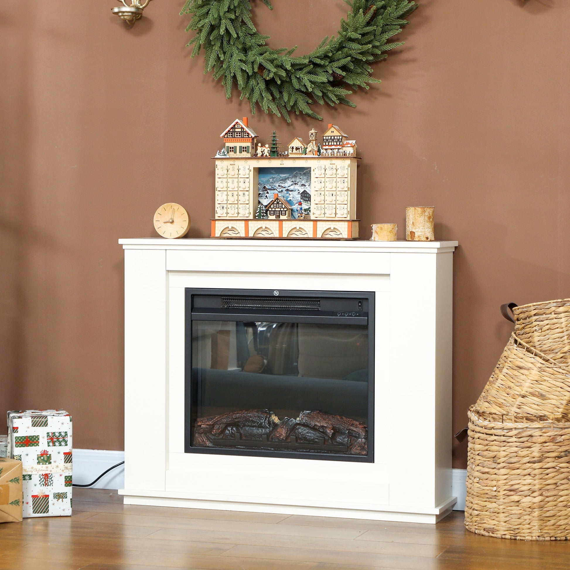 Electric Fireplace with Surround, 32" 2000W Inset Electric Fire and Mantel Reach up to 30 m² with 12 Colours Realistic Flame Effect & 5 Brightness, Remote & Timer for Living Room, White