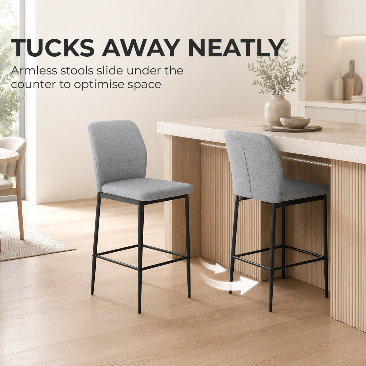 Set of 2 Velvet Bar Stools, Modern Tall Barstools with Footrest and Backrest for Kitchen Counter, Breakfast Bar, Grey