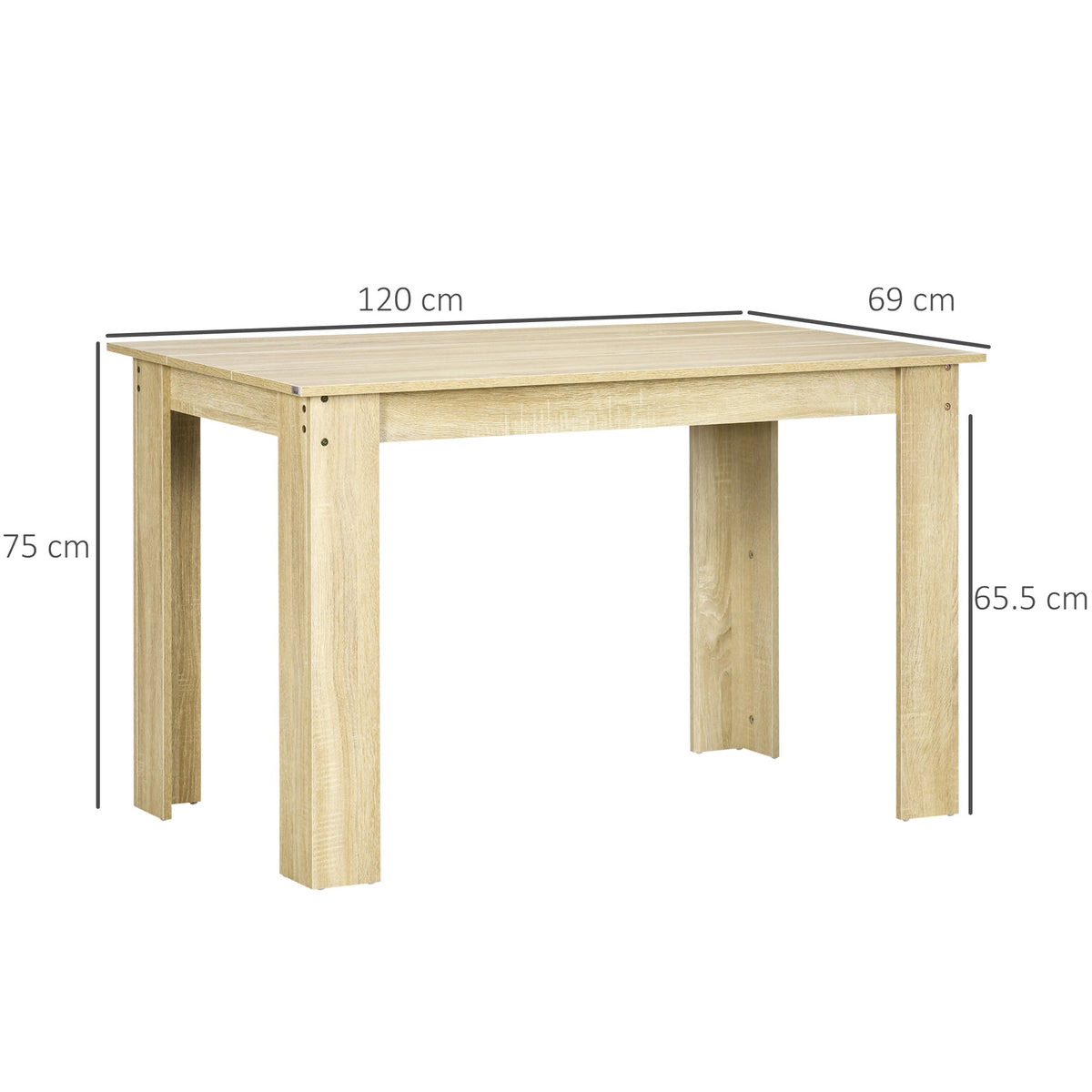 Dining Table for 4 to 6, 120W x 69D x 75H cm, Modern Kitchen Table with Wood Effect Tabletop for Dining Room, Kitchen, Living Room, Oak