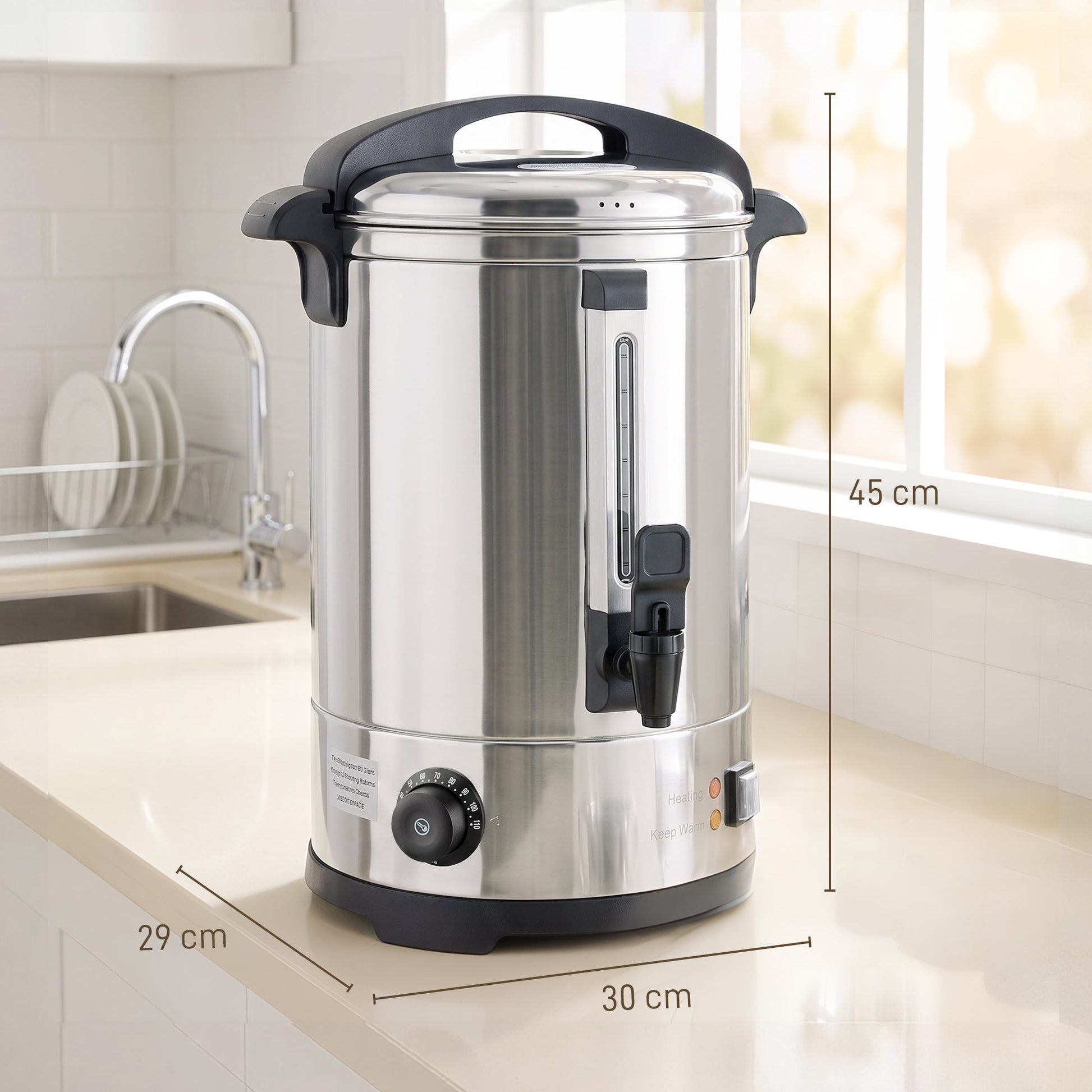 6.5L Catering Urn, 1500W Hot Water Boiler Dispenser with Thermostat, Stainless Steel Tea Urn Kettle with Keep Warm Function, Adjustable Temperature and Easy Pour Tap for Home Office Parties