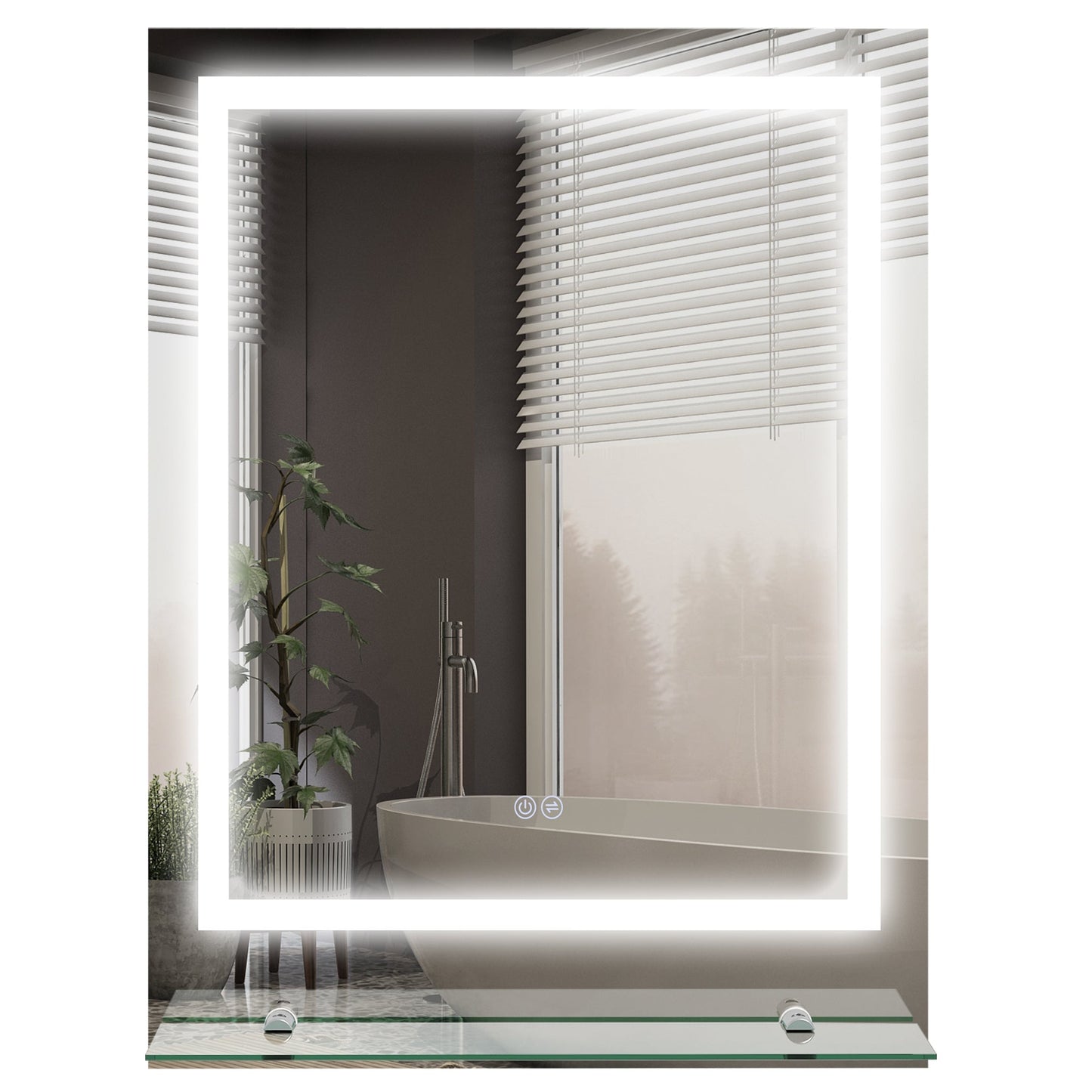 kleankin Bathroom Mirror with LED Lights, Dimmable Makeup Mirror with Storage Shelf, 3 Temperature Colours, Defogging Film and Memory Function, Hardwired, 70 x 50cm
