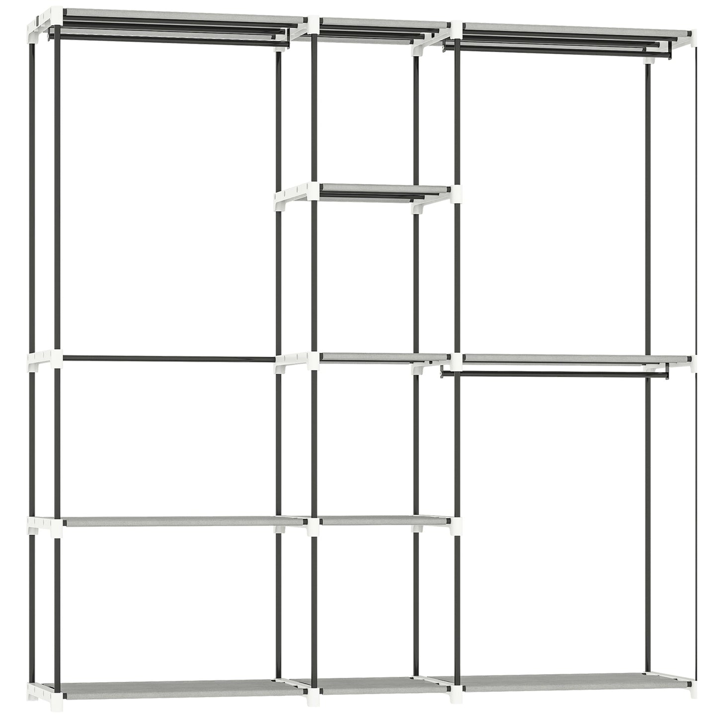 Portable Wardrobe, Open Clothes Wardrobe with 8 Shelves, 3 Hanging Rails, Freestanding Coat Rack Organiser, 182 x 43 x 185cm, Light Grey