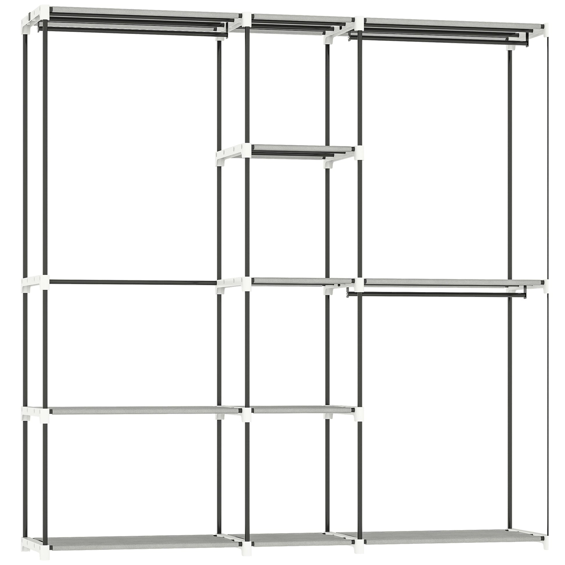 Portable Wardrobe, Open Clothes Wardrobe with 8 Shelves, 3 Hanging Rails, Freestanding Coat Rack Organiser, 182 x 43 x 185cm, Light Grey