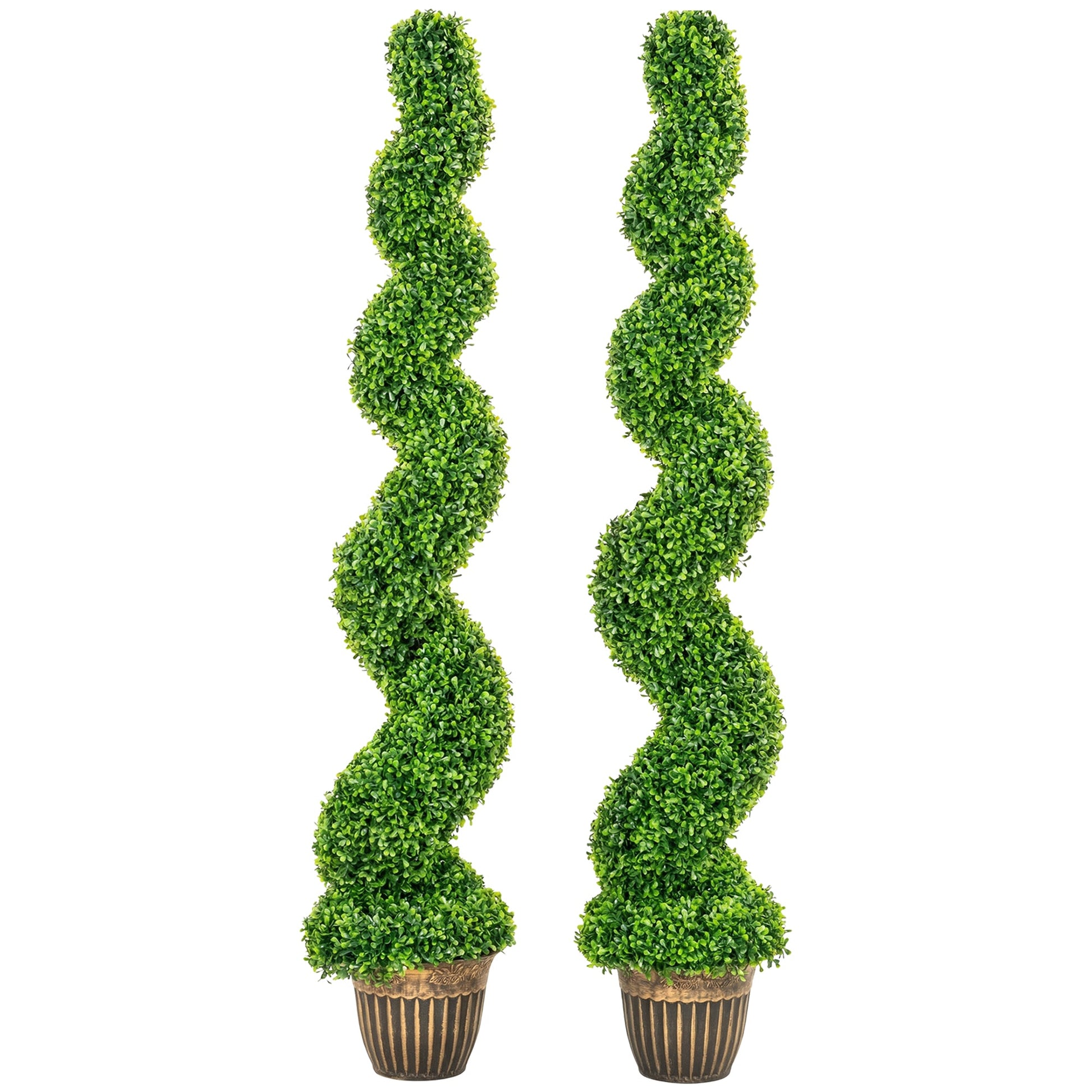 Set of 2 Decorative Artificial Plants Topiary Spiral Boxwood Trees in Pot, Fake Plants for Home Indoor Outdoor Decor, 150cm, Green