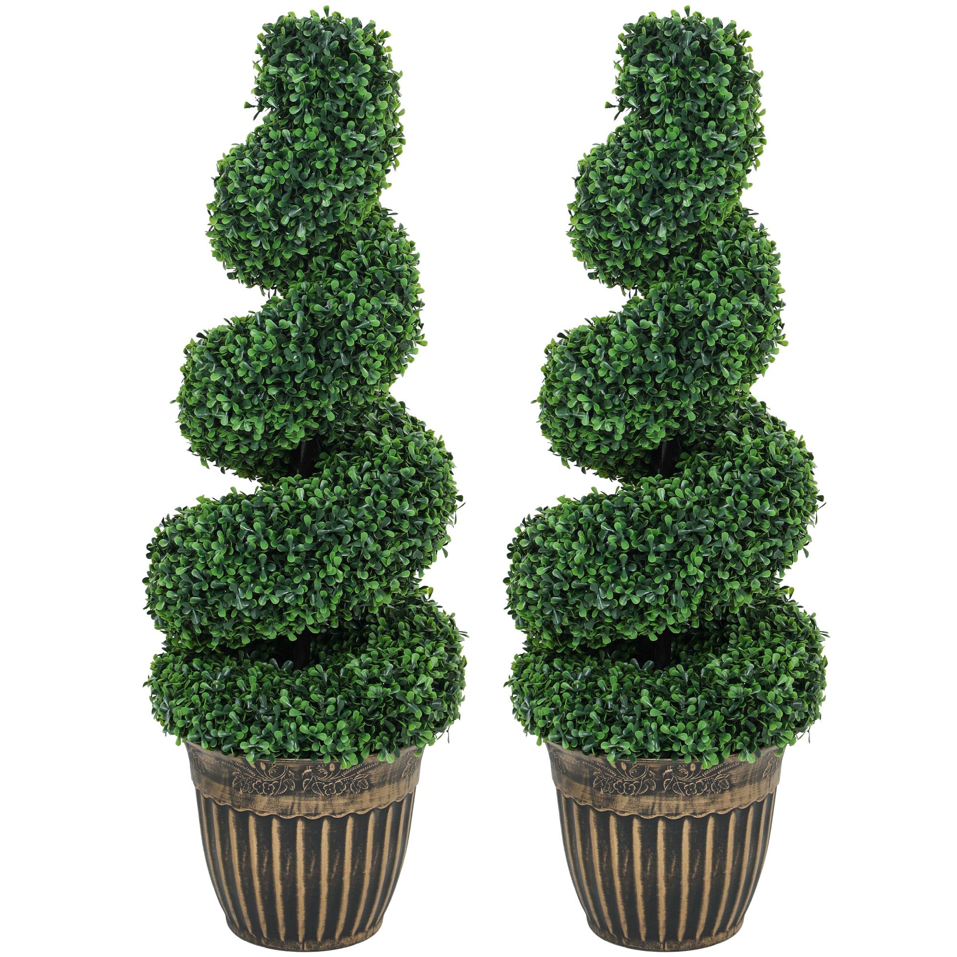 Set of 2 Decorative Artificial Plants Topiary Spiral Boxwood Trees in Pot, Fake Plants for Home Indoor Outdoor Decor, 90cm, Light Green