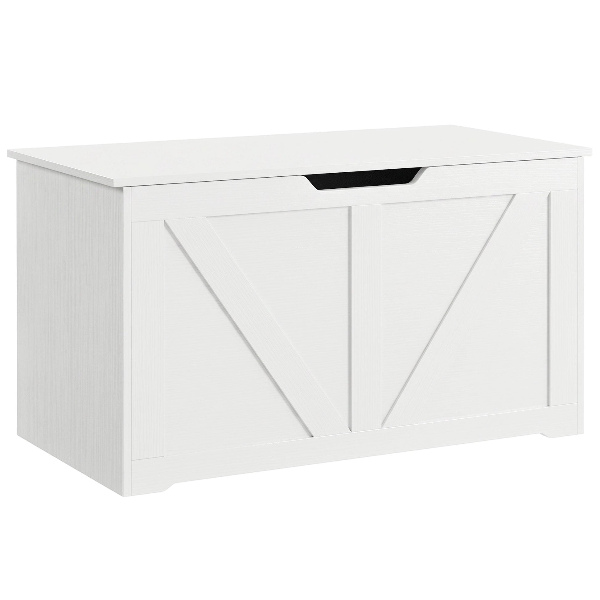 100L Storage Chest, Shoe Storage Trunk Bench Box with Safety Hinge and U-shaped Cut-out Pull, Blanket Box Ottoman for Bedroom, Living Room, Entryway, 80 x 40 x 45 cm, White Wood-Effect