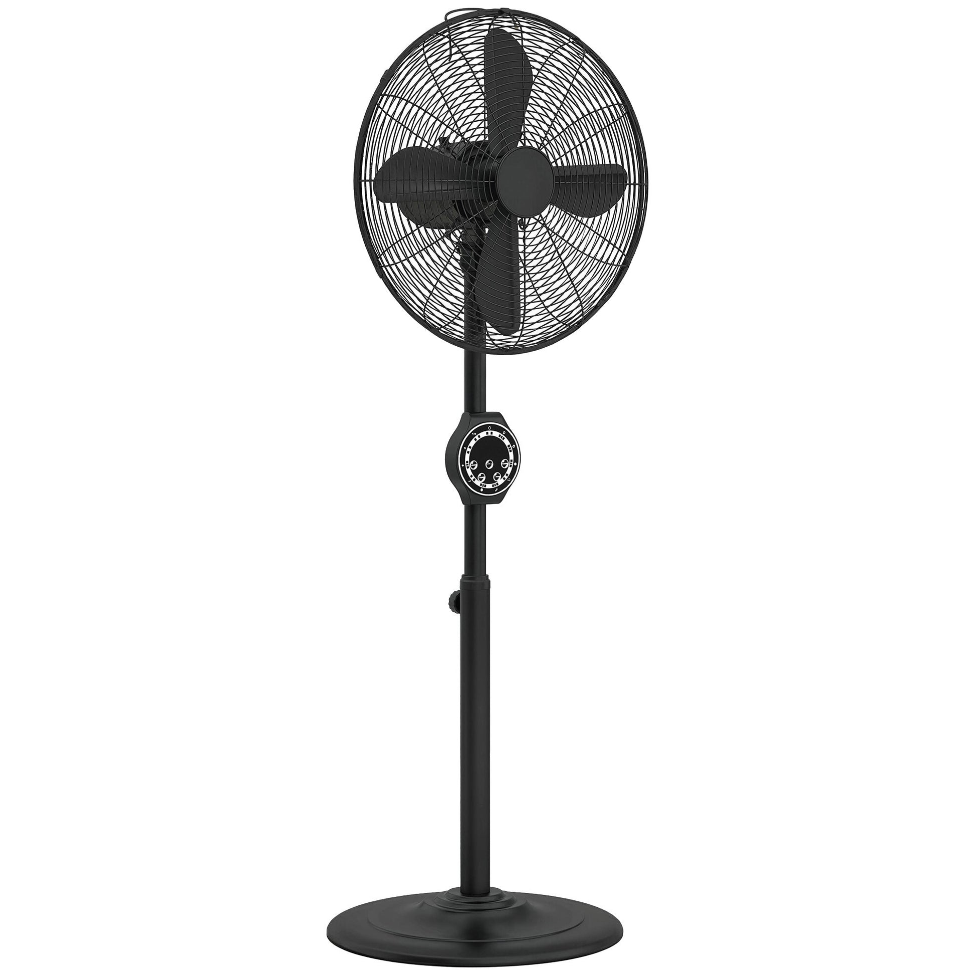 41 cm Metal Pedestal Fan, Electric Standing Floor Fan, Oscillating, Adjustable Height, 3 Speed, 7.5H Timer, Remote Control, Sleep Mode, for Home Office Bedroom, Black