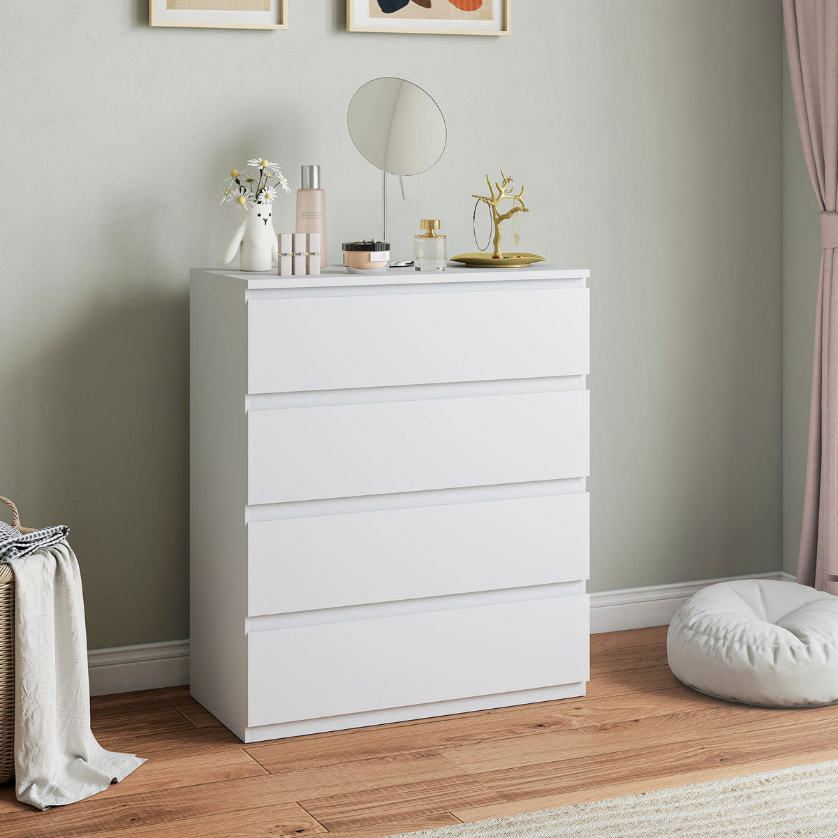 Chest of Drawers, 4-Drawer Storage Organiser Unit for Bedroom, Living Room, 80 x 39 x 95cm, White