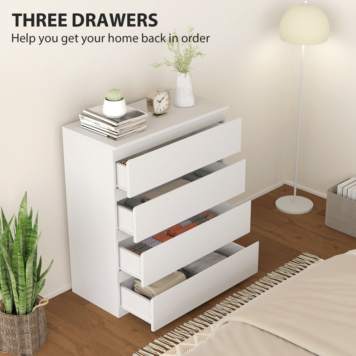 Chest of Drawers, 4-Drawer Storage Organiser Unit for Bedroom, Living Room, 80 x 39 x 95cm, White