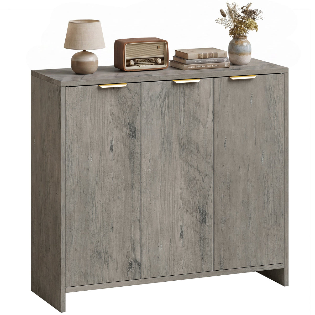Sideboard Cabinet, Modern Storage Cabinet with 3 Doors and Adjustable Shelves, Freestanding Kitchen Cupboard for Living Room, Dining Room, 100 x 35 x 90 cm, Grey