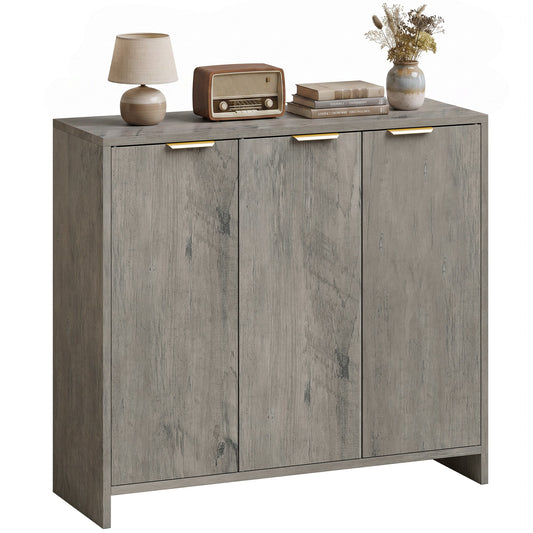 Sideboard Cabinet, Modern Storage Cabinet with 3 Doors and Adjustable Shelves, Freestanding Kitchen Cupboard for Living Room, Dining Room, 100 x 35 x 90 cm, Grey