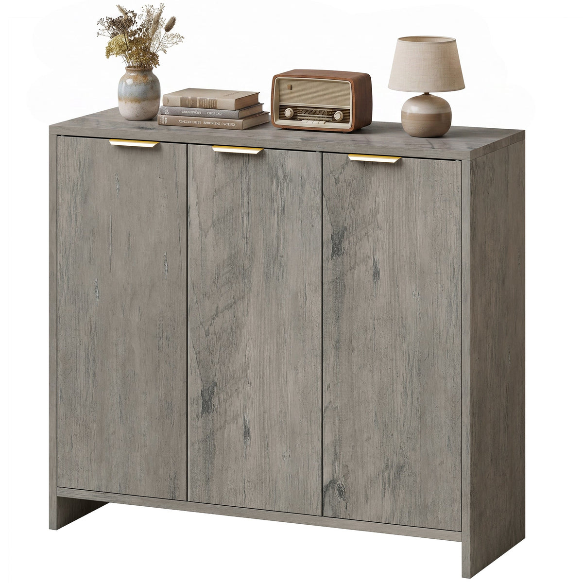 Sideboard Cabinet, Modern Storage Cabinet with 3 Doors and Adjustable Shelves, Freestanding Kitchen Cupboard for Living Room, Dining Room, 100 x 35 x 90 cm, Grey