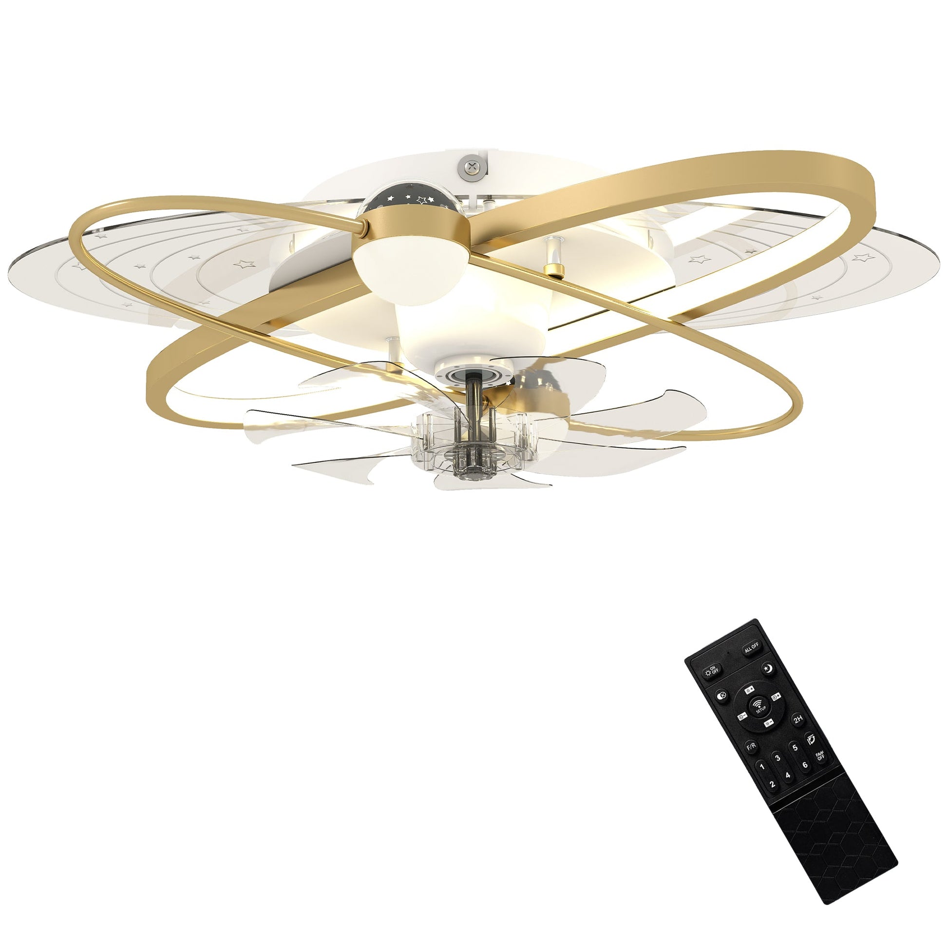 Ceiling Fans with Lights and Remote & App Control, 62 cm Modern LED Ceiling Fan Light with 3 Colour Temperatures, 6 Speed, Timer, Dimmable, Quiet Reversible DC Motor, for Bedroom, Gold Tone