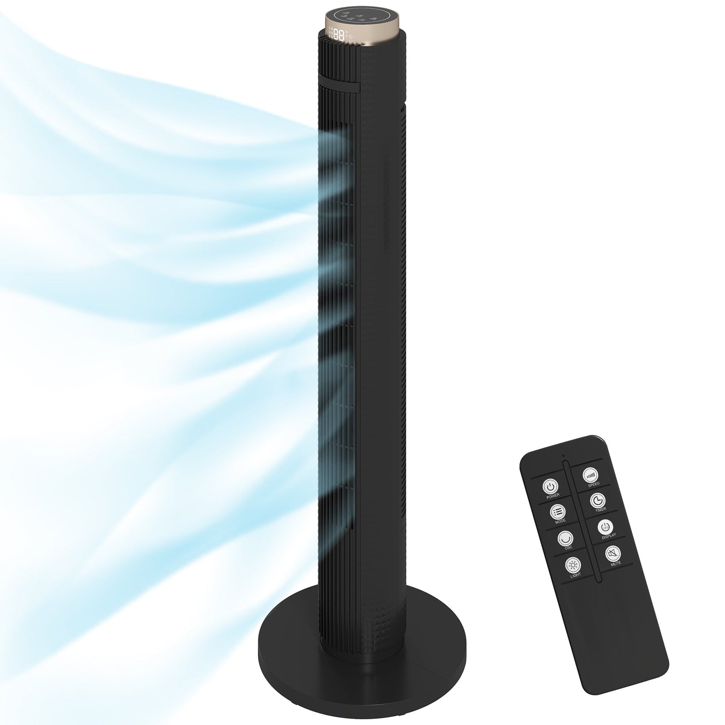 Tower Fan, Standing Floor Fan with Remote Control, WiFi App Control, 65° Oscillating, 3 Speed 4 Modes, 12 Hour Timer and Night Light for Bedroom Office, Black