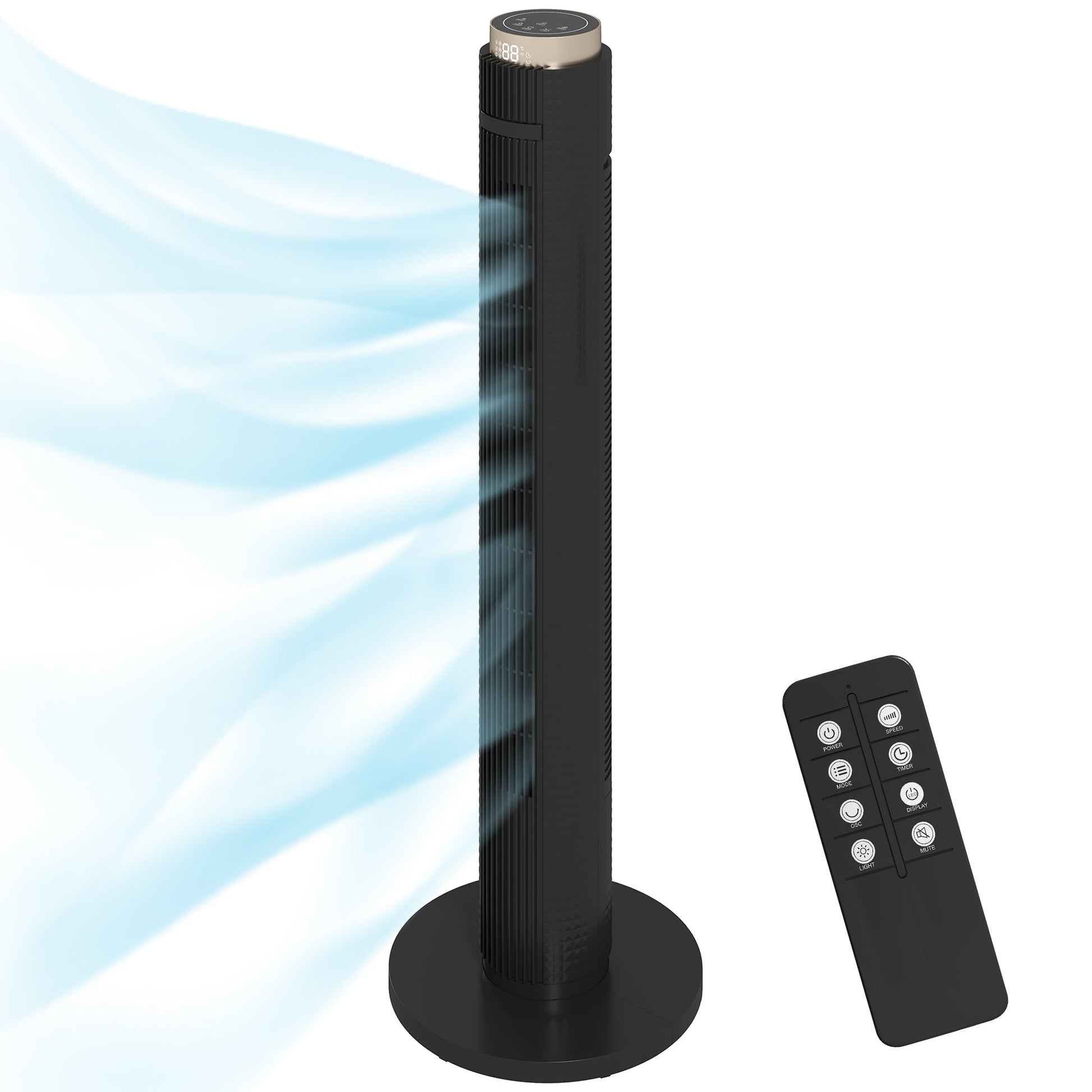 Tower Fan, Standing Floor Fan with Remote Control, WiFi App Control, 65° Oscillating, 3 Speed 4 Modes, 12 Hour Timer and Night Light for Bedroom Office, Black