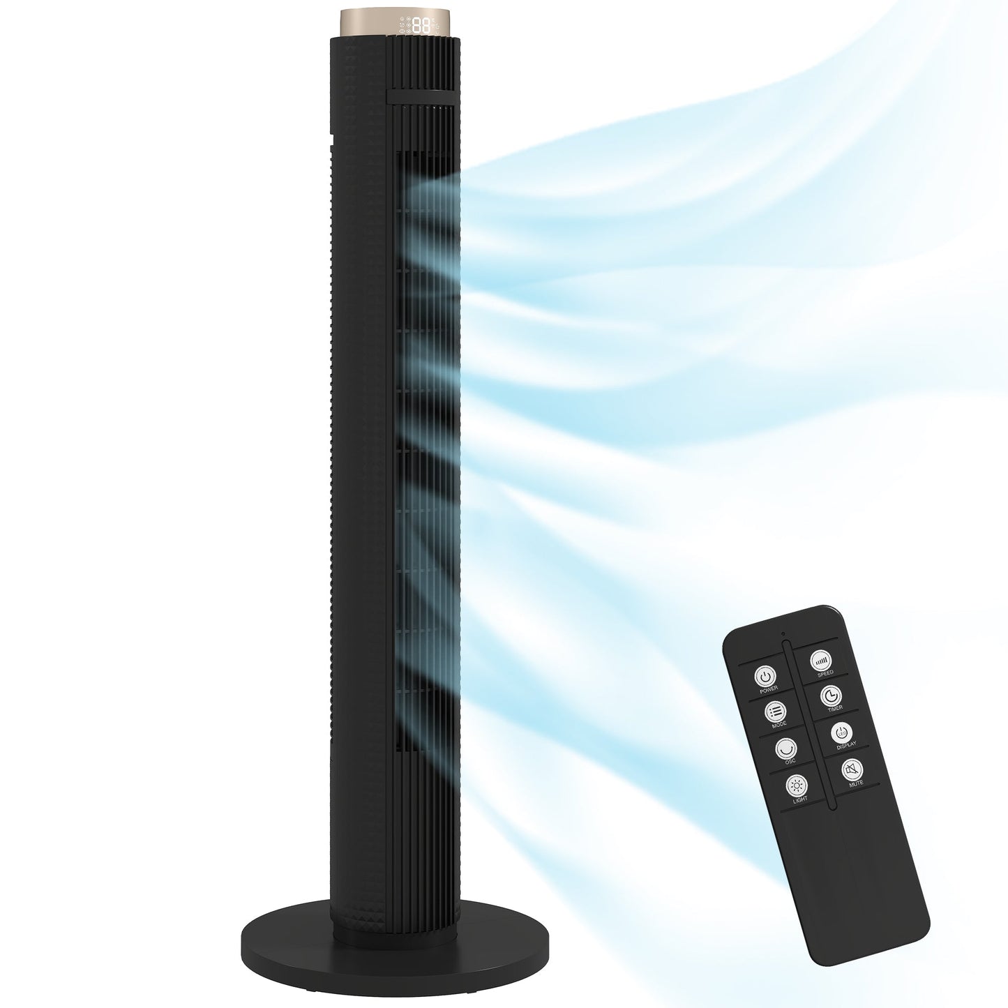 Tower Fan, Standing Floor Fan with Remote Control, WiFi App Control, 65° Oscillating, 3 Speed 4 Modes, 12 Hour Timer and Night Light for Bedroom Office, Black