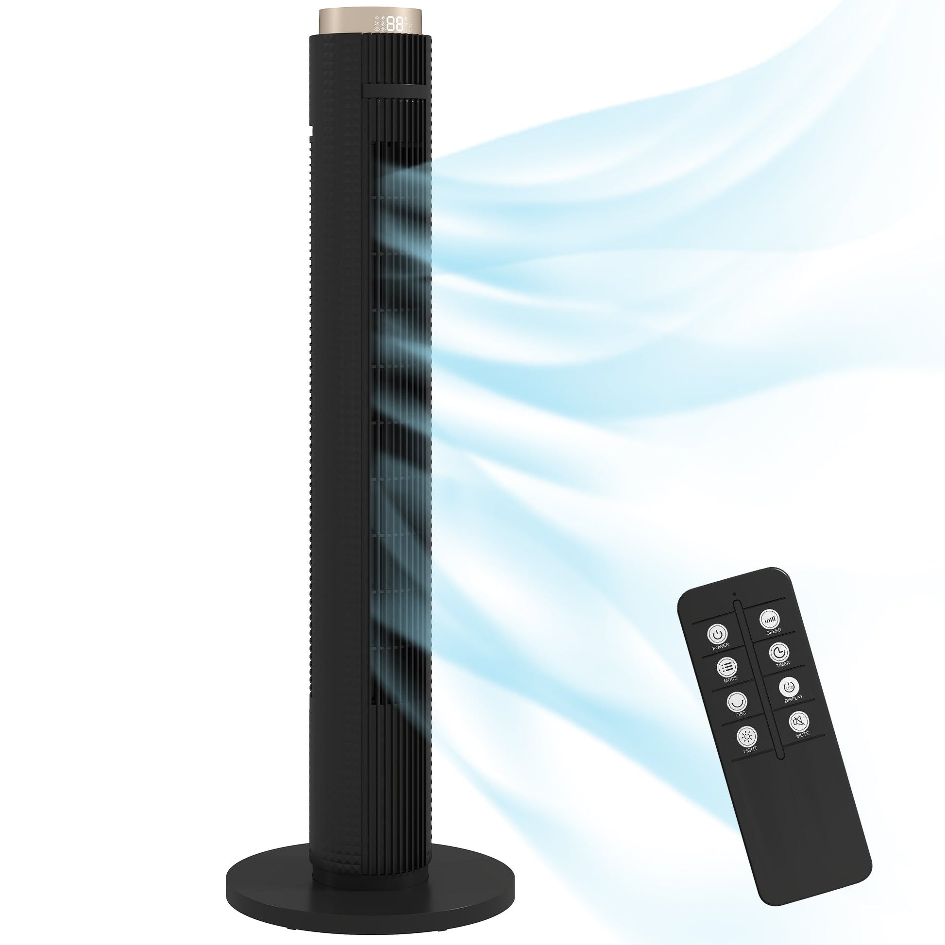 Tower Fan, Standing Floor Fan with Remote Control, WiFi App Control, 65° Oscillating, 3 Speed 4 Modes, 12 Hour Timer and Night Light for Bedroom Office, Black