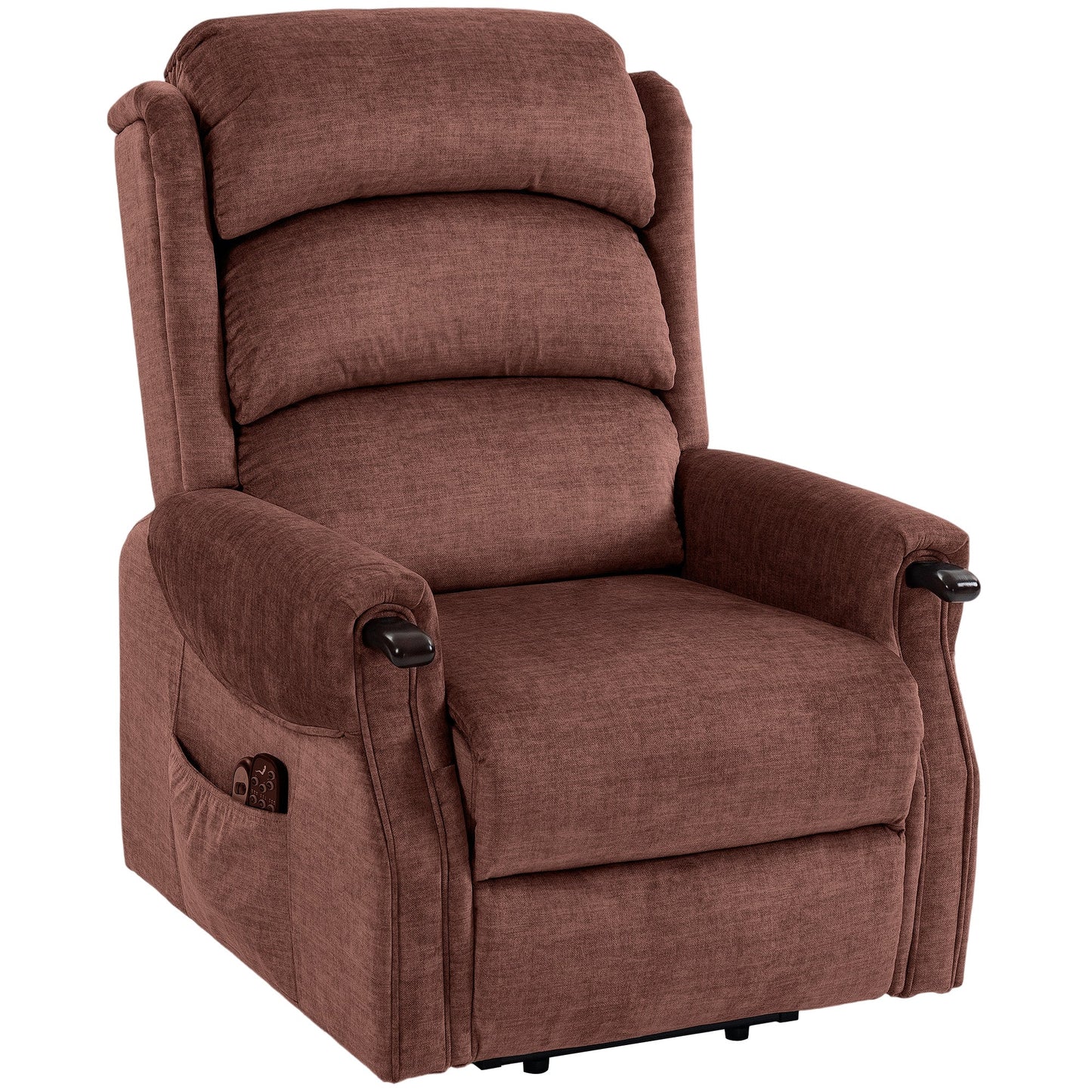 Power Lift Recliner Chair with Vibration Massage and Heat, Electric Lift Chair with Wood Grip, Pocket Spring, Fabric Riser and Reclining Armchair with Remote, Quick Assembly, Brown