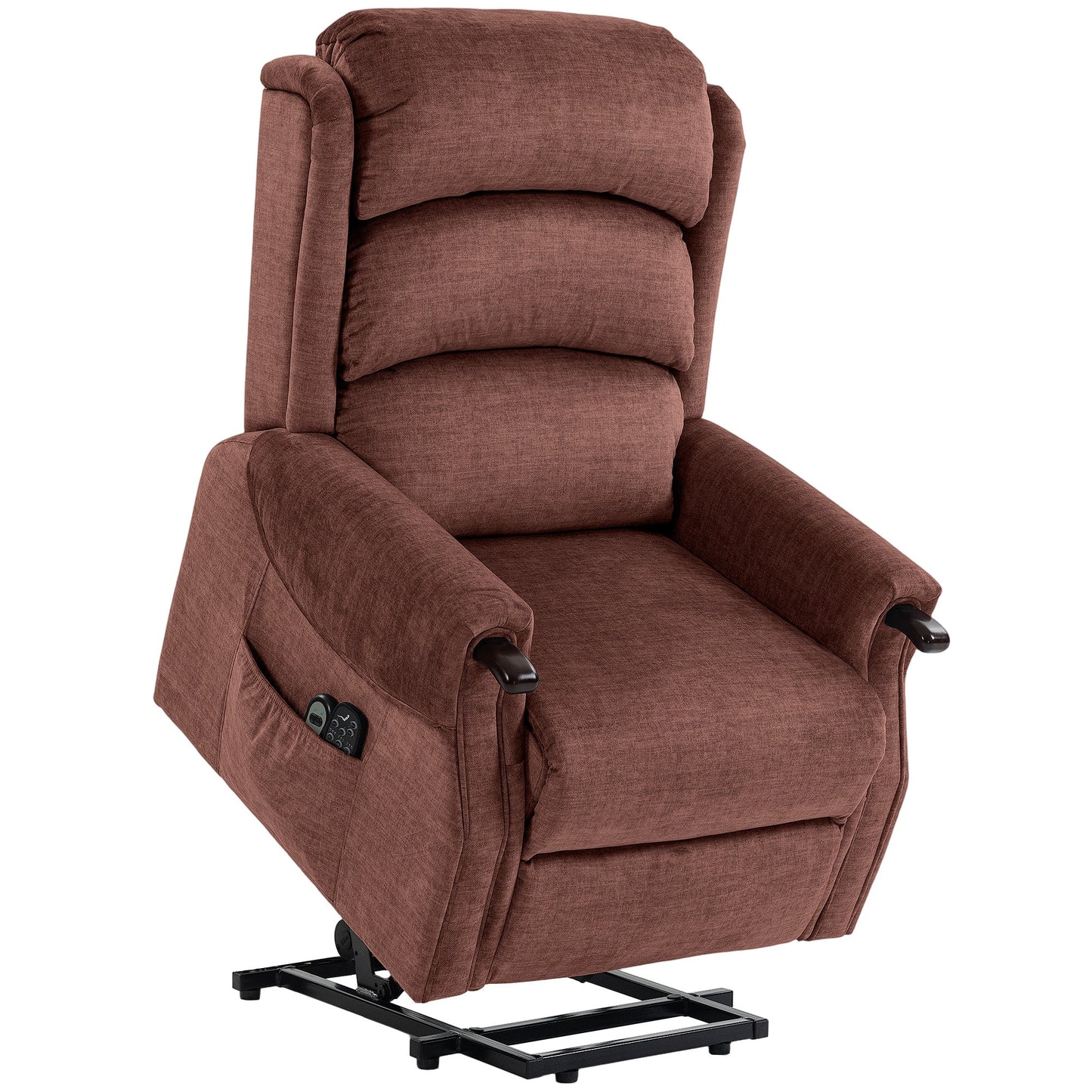 Power Lift Recliner Chair with Vibration Massage and Heat, Electric Lift Chair with Wood Grip, Pocket Spring, Fabric Riser and Reclining Armchair with Remote, Quick Assembly, Brown