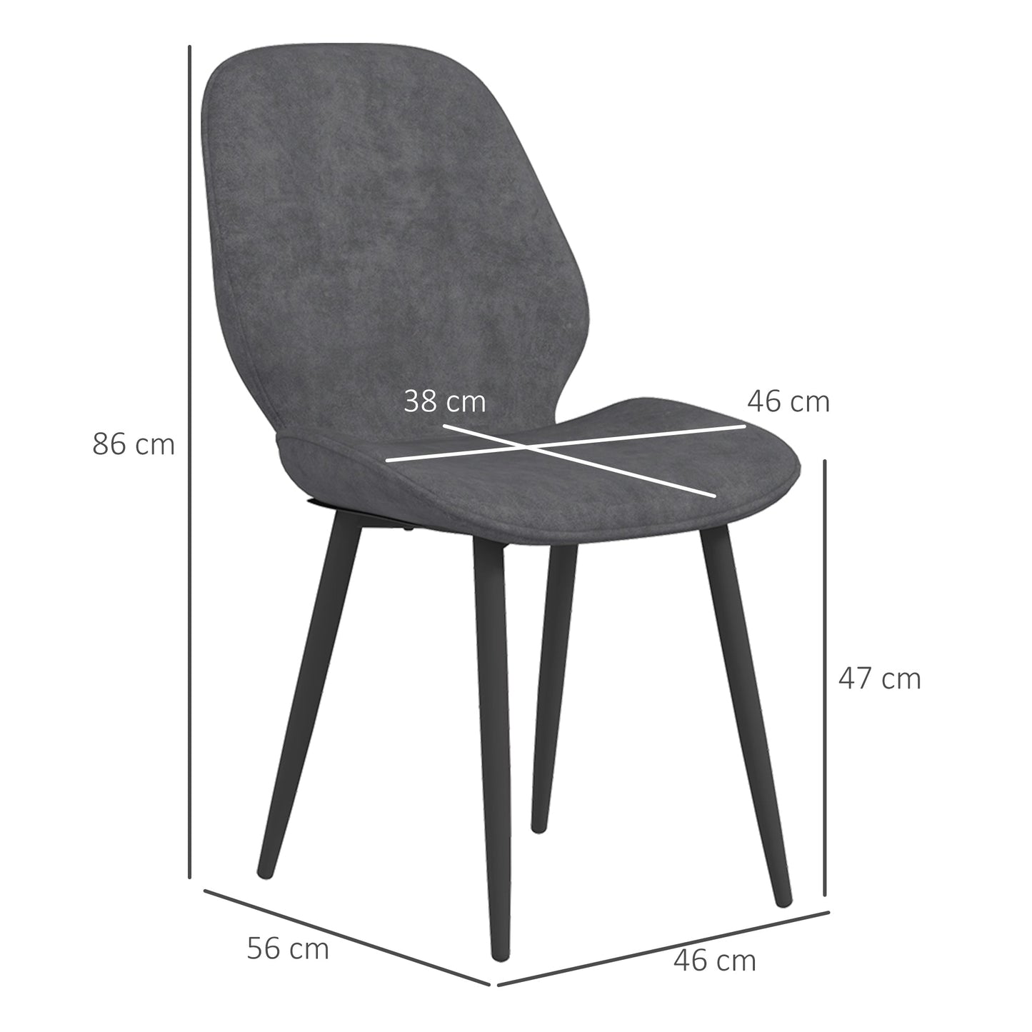 HOMCOM Dining Chairs Set of 2, Velvet Fabric Upholstered Kitchen Chairs with Solid Metal Legs for Dining Room, Living Room, Lounge, Grey
