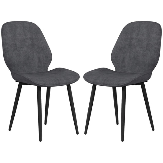 HOMCOM Dining Chairs Set of 2, Velvet Fabric Upholstered Kitchen Chairs with Solid Metal Legs for Dining Room, Living Room, Lounge, Grey