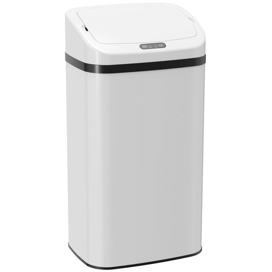 48L Sensor Bin, Stainless Steel Kitchen Bin with Automatic Soft Close Lid and Fingerprint-Proof for Recycling and Waste, White