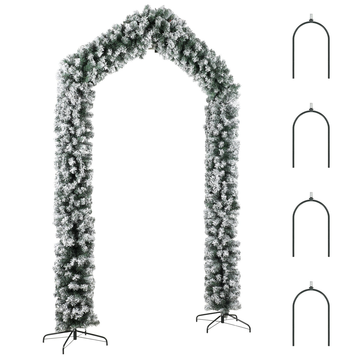 9ft Flocked Snow Christmas Tree Arch, Christmas Arch Doorway Decor with 1400 Branch Tips and Steel Stand, for Indoor Entryway Home Decor, Green
