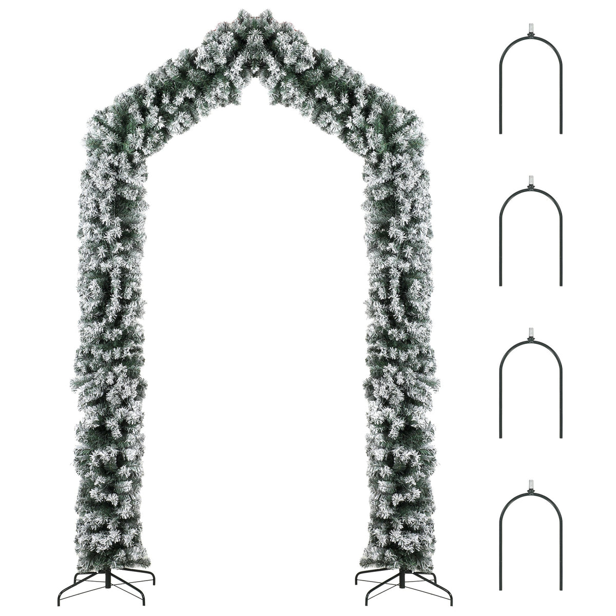 9ft Flocked Snow Christmas Tree Arch, Christmas Arch Doorway Decor with 1400 Branch Tips and Steel Stand, for Indoor Entryway Home Decor, Green