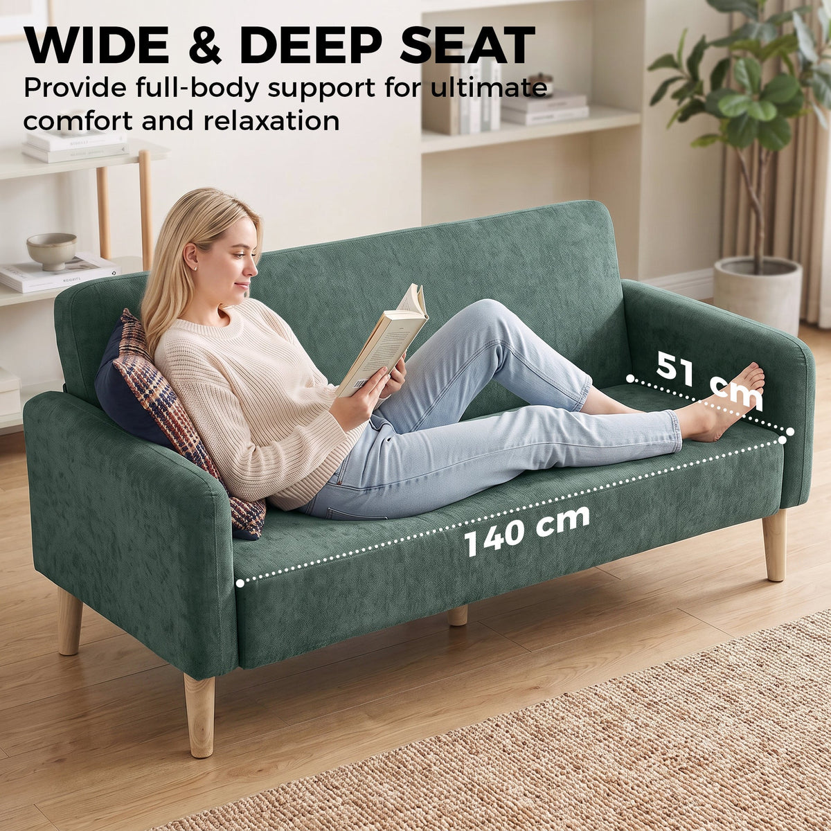 2 Seater Sofa, 160cm Velvet Small Couch with 20cm Thick Padding, Wide and Deep Seat, Plush Backrest, Loveseat Sofa Settee for Small Space, Living Room, Bedroom, Home Office, Dark Green