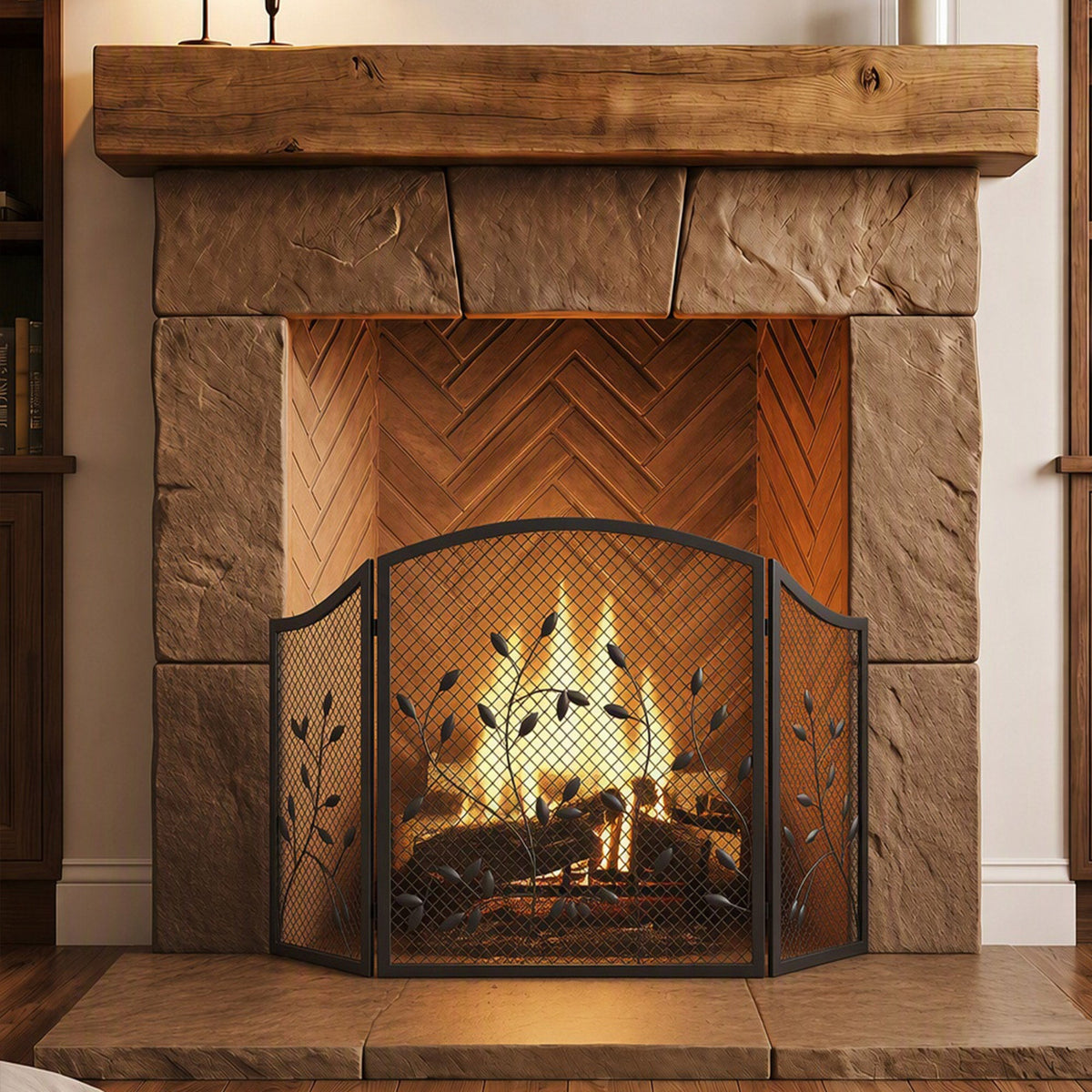 3-Panel Folding Fireplace Screen with Spark Guard for Hearth Protection, Heat-Resistant Metal Fire Screen, 122 x 1 x 75 cm, Black
