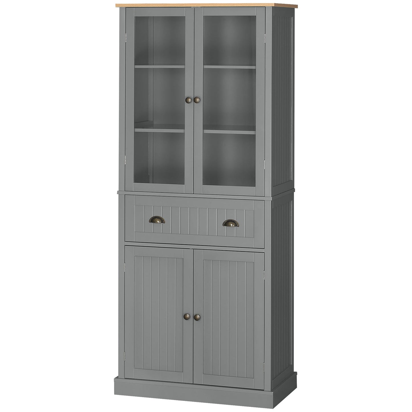 Freestanding Kitchen Cupboard, 5-tier Storage Cabinet with Adjustable Shelves and Drawer for Living Room, Dining Room, Grey