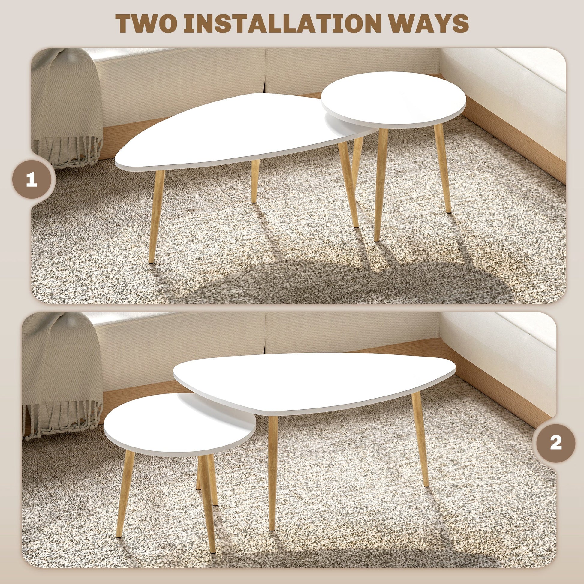 HOMCOM Coffee Table Set of 2, Nesting Coffee End Tables with Modern Decor, Side Table Triangle Occasional Stand Tea Table for Living Room Home and Office, White